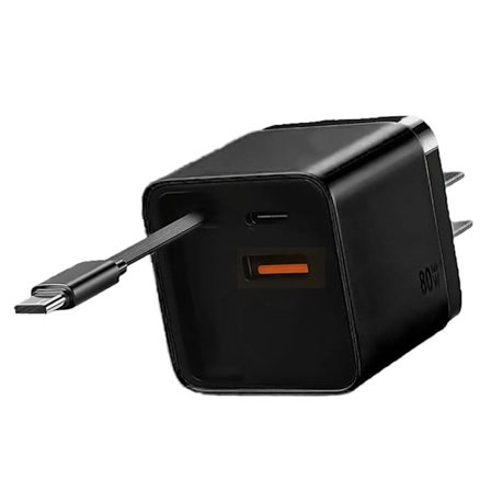 3 i 1 Oplader 80W Hurtig Opladningsadapter Med Udtrækkeligt USB C Kabel PD80W
