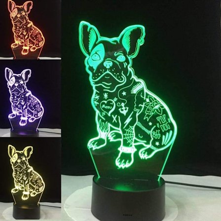 3D Ranskanbulldoggi Yövalo Led Kosketuskytkin Sisustus Pöytä Työpöytä Optinen Illuusio Lamput 7 Väriä Vaihtavat Valot LED-pöytälamppu Joulu Koti 