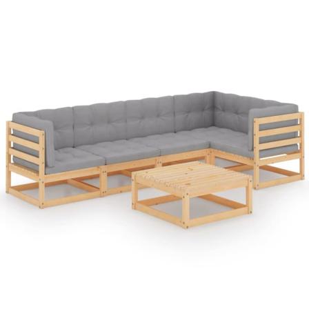 Vidaxl Loungegrupp Med Dynor 6 Delar Massiv Furu Grå