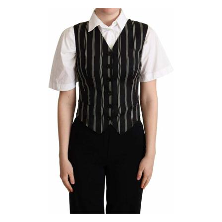 Dolce & Gabbana Black Striped Leopard Print Vest Sort, Dame