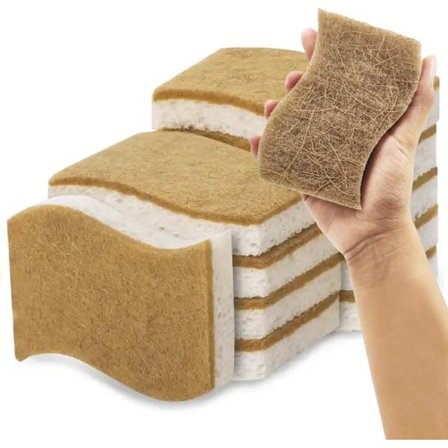 Bionedbrydelig Svamp, 12-pak miljøvenlige svampe af træcellulose og kokosfiber - kraftig skuresvamp til opvask, køkken og H