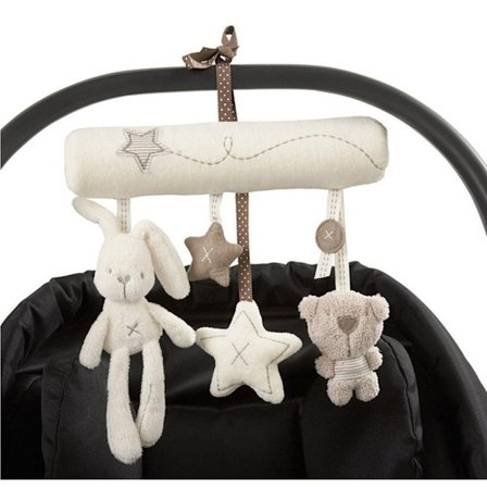 Musik mobil hængende legetøj til barnevogn/tremmeseng med kanin og bjørn plyslegetøj til baby 0-3 år - Perfekt