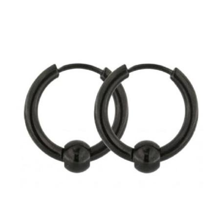 1 Par 10 mm. Hoops örhängen i IP Pläterad stål med kula Black