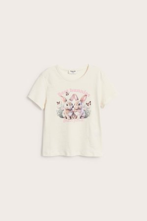 Kappahl | T-shirt w króliki Offwhite 122/128 | Offwhite