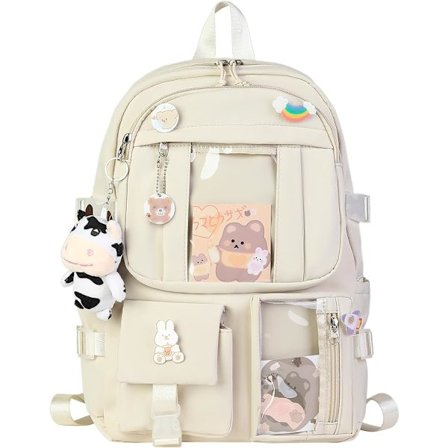 Kawaii rygsæk med søde pin-tilbehør, Kawaii plysvedhæng og tegneseriekort