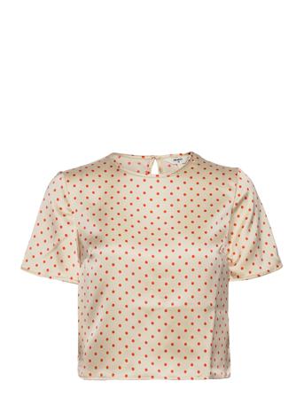 Objsateen Dot Crop Ss Top A Ss Fair 22 Crop Tops Short-sleeved Crop Tops Beige Object