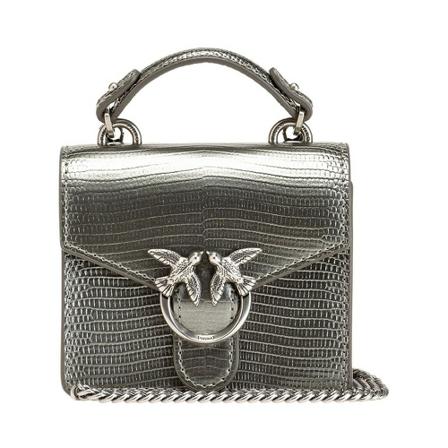 Pinko, Micro Love Bag Top Handle Lizard Grijs, Dames, Maat:ONE Size,leer
