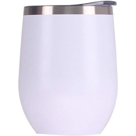 Rustfri Stål Vinglas Uden Fod med Låg, Dobbeltvægget Isoleret Ideel til Vin, Kaffe, Drikkevarer, Champagne, Cocktails (Hvid)