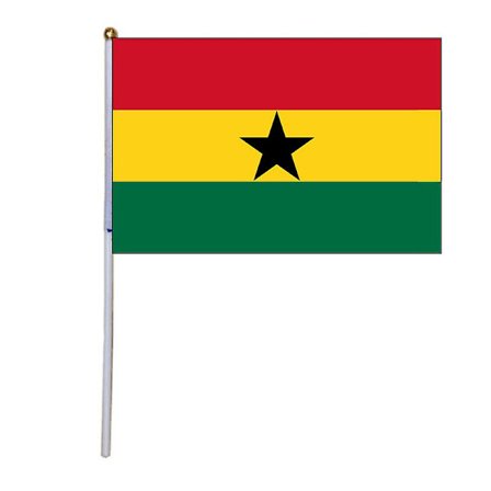Gratis forsendelse Xvggdg 100 stk. 14*21cm Ghana National Flag Håndflag med plastik flagstang Polyester trykt flag