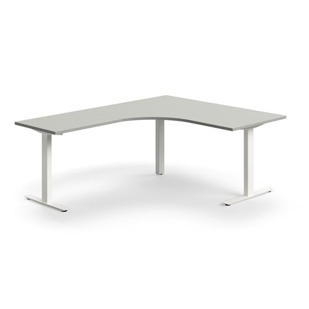 Desk QBUS, L-shaped, 1600x2000 mm, T-frame, white frame, light grey