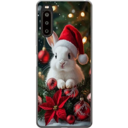 Kompatibelt Mobilskal till Sony Sony Xperia 10 II Söt julkanin med tomteluva och röda dekorationer
