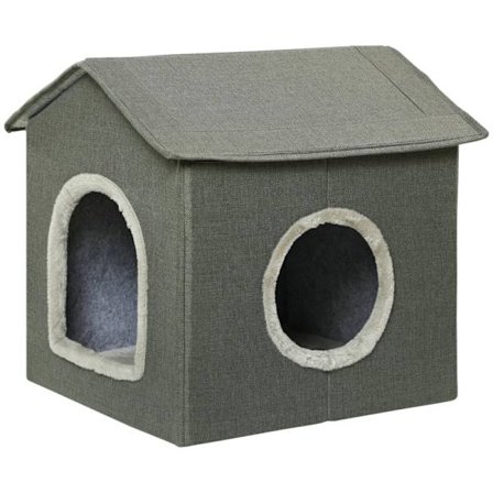 Rootz Cat Cave med pude - Katteseng - Rejseseng til kæledyr - Vaskbar pude - MDF - Imiteret linned - Khakigrøn - 39 cm x 43,5 cm x 40,5 cm