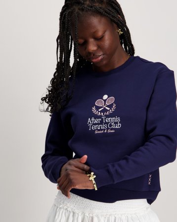 Scotch & Soda Relaxed-fit crewneck with front artwork Bleu Pulls Fille - Kids Brand Store