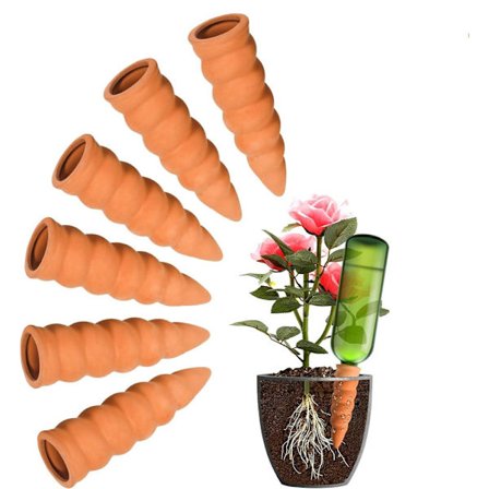 Set med 6 bevattningskoner i lera, terrakottabevattning, naturligt bevattningssystem, automatisk bevattning.