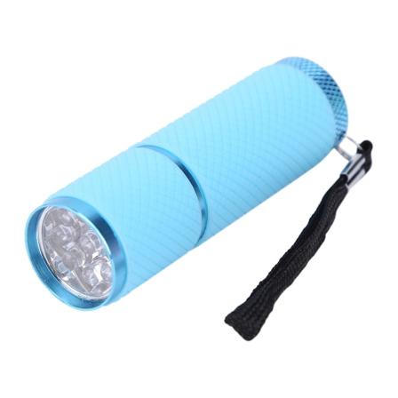 Mini Torch 9 Led Ficklampa För Barn Vuxna Aluminium Legering Natt Fiske Led Fackla Med Lanyard Utomhus Camping Ljus Läs Sky Blue