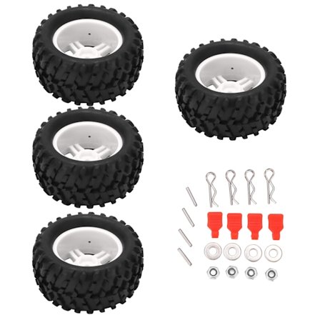 4 stk. RC-hjul og dæk sæt 82mm for og bag med flettet mønster til WLToys 144001 1/14 RC Off Road CarHvid