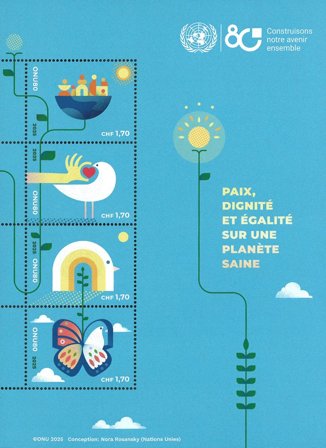 FN Geneve - FN 80 år - Postfrisk miniark