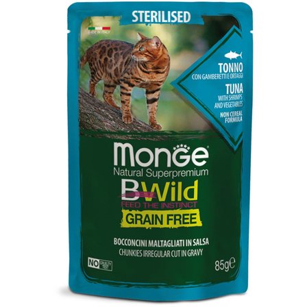 Monge B Wild Grain Free Tonno Gamberetti Ortaggi Cibo Umido Per
