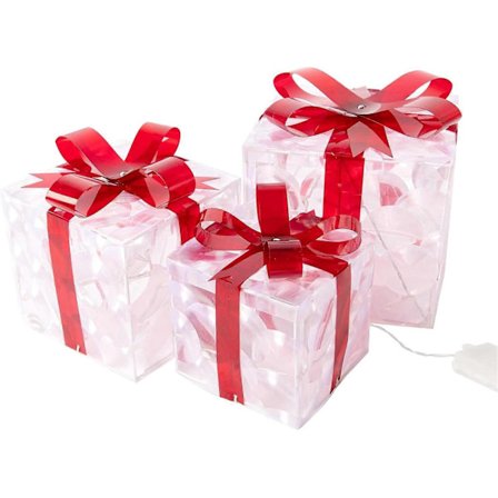 Sett med 3 Julebelyste Gaveesker Sammenleggbare Batteridrevne Varme Lys-WELLNGS