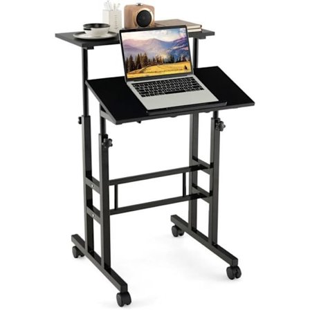 COSTWAY Sit-Stand skrivebord på hjul - Justerbar i højden - Moderne stil