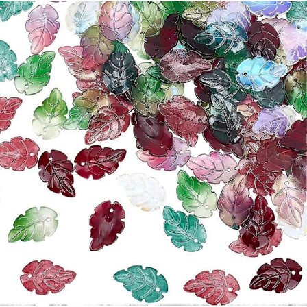 120 stk. Klare Glasblade Vedhæng Tilfældigt Blandede Farver Transparente Blade Charms med Løkke Krystal Farverige Frostede Løse Flade Blade Perler til