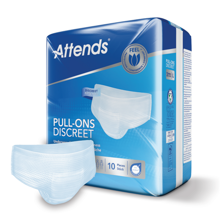 Attends Pull-Ons Discreet Underwear 3L Buksebleie, Large, 10 stk.