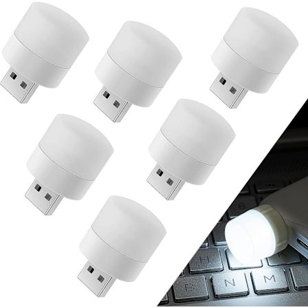 Usb-yövalo, energiansäästövalo, kompakti LED-lamppu, kannettava valaistus, tunnelmavalaistus, koristelamppu, mini-Usb-valo (valkoinen, 6 kpl)
