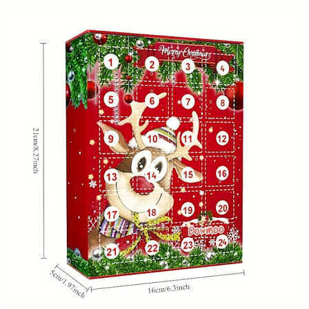 24-delt jule-nøkkelring-adventskalender - Nedtelling til jul med samlefigurer - Festlig elg sesongkalender 1 box of 24 pieces