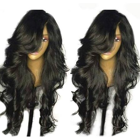 Hårförlängningar Fashian Wig Kvinna Långt lockigt hår Big Wave Black Front Spets Peruk Huvudbonader (Färg: Svart, Storlek: 20 tum)