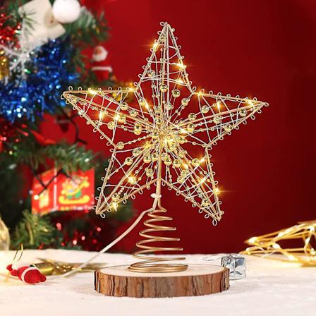 Joulukuusen huippu. Kultaisen tähden joulukuusen huippu LED-valoilla. 10" kimaltava kulta tähti. Jouluun. Koti & Juhlat"