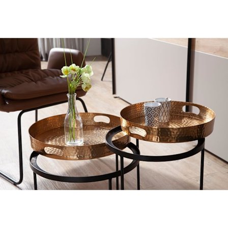 Rootz sidobord set med 2 guld - svart metall hammarfinish häckni