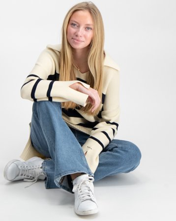 GANT STRIPED BRETON KNITTED SWEATER Biały Swetry Dziewczyna - Kids Brand Store