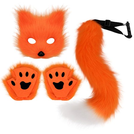 Kunstig Revehale Katte Ulv Cosplay Kostymesett Plysj Maske Fluffy Poter Hansker Halloween Jul Oransje [qb]