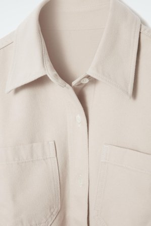 COS Women's Relaxed Short-Sleeve Denim Shirt in Beige