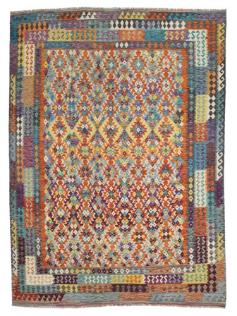 Hand Woven Kilim Afghan Old Style Rug 307X393 Brown/Dark Red