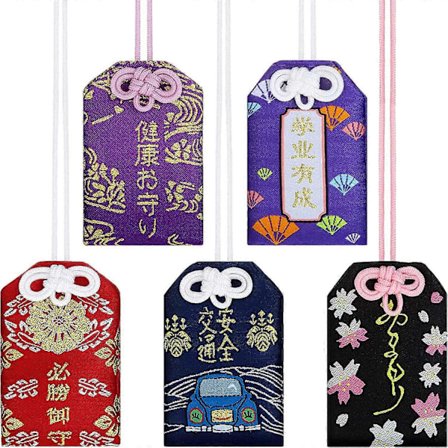 5 stk. Japansk Omamori Pose Lykkeamulet Charms til Sundhed/Uddannelse/Kærlighed/Succes/Sikkerhed, 5 S