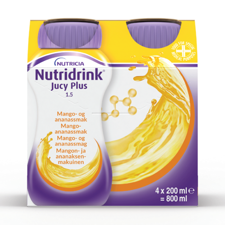 Nutridrink Jucy Plus Næringsdrikk, Mango og ananas, 4x200 ml