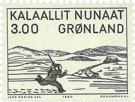 Grønland - 1980. Træsnit af Aron fra Kangeq - 3,00 kr. - Sort