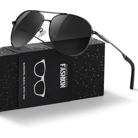 Pilot Solbriller Herre Polariserte Solbriller Unisex UV400 Beskyttelse Svarte Solbriller Kjøring, Fiske, Løping Klassiske Ultralette Nyanser