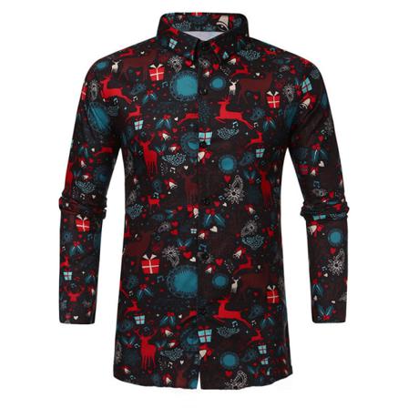 Men Snowman Print Toppar Långärmade Button Down Julskjortor