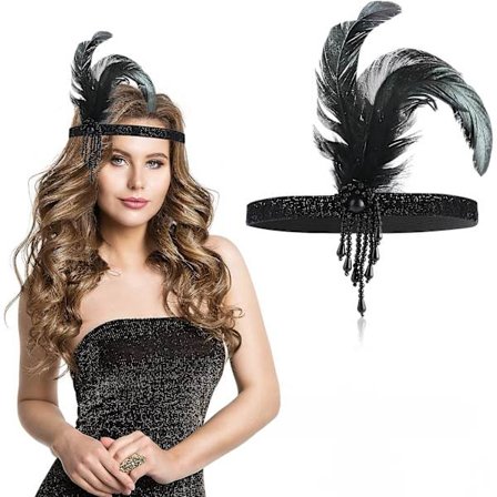 (Mustat helmet) 1920-luvun 1920-luvun naisten tyttöjen teemahiuskoristeet Morsius Häät Juhlat Kokoontumispanta