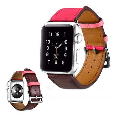 iCarer Duo-Strap Apple Watch Series 5 44mm ægte læder urrem - Rose+Coffee
