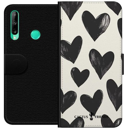 Kompatibelt Lommeboketui til Huawei Huawei P40 lite E Cactus and Friends - Bold Black Love Pattern