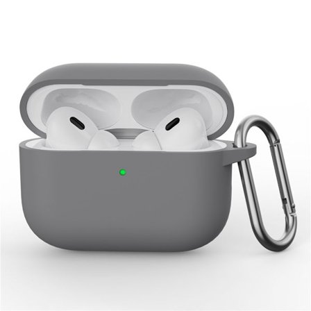 AirPods Pro 3 -kuulokkeille tarkoitettu silikonikuori, integroitu Bluetooth-kuulokkeiden suojus koukulla - Tumman harmaa