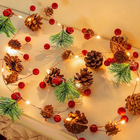 Joulukuusenkoristenauha valoilla, 2M 20 LED Jouluvalot kävyillä Paristokäyttöinen [Energialuokka G]