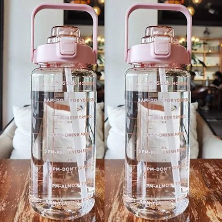 2st 2L sportvattenflaskor med sugrör, rosa