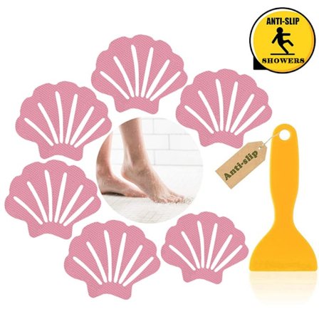 Transparent anti-skli klistremerke skallform (6 stk, rosa), anti