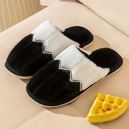 Vaffelsyede sorte hjemmesko dame bomuld hjemmesko indendørs vintersko søde fluffy hjemmesko kort plys flade par sko bløde og komfortable