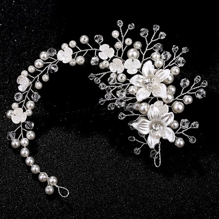 Hiuspanta naisille, helmikoristeinen häädiadeemi, valkoinen