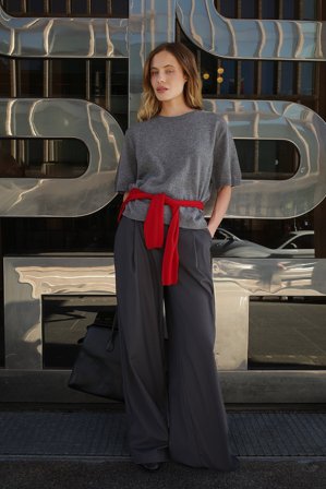 NA-KD Detailed Low Waist Wide Leg Pants - Hüfthosen - Grau - EU 40